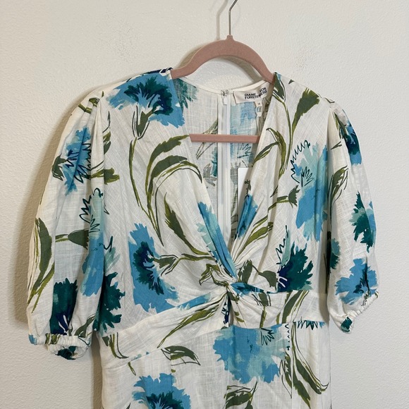 Diane Von Furstenberg Floral Puff‎ Sleeve Dress Size 14 Dianthus Blue White NEW - Picture 5 of 15